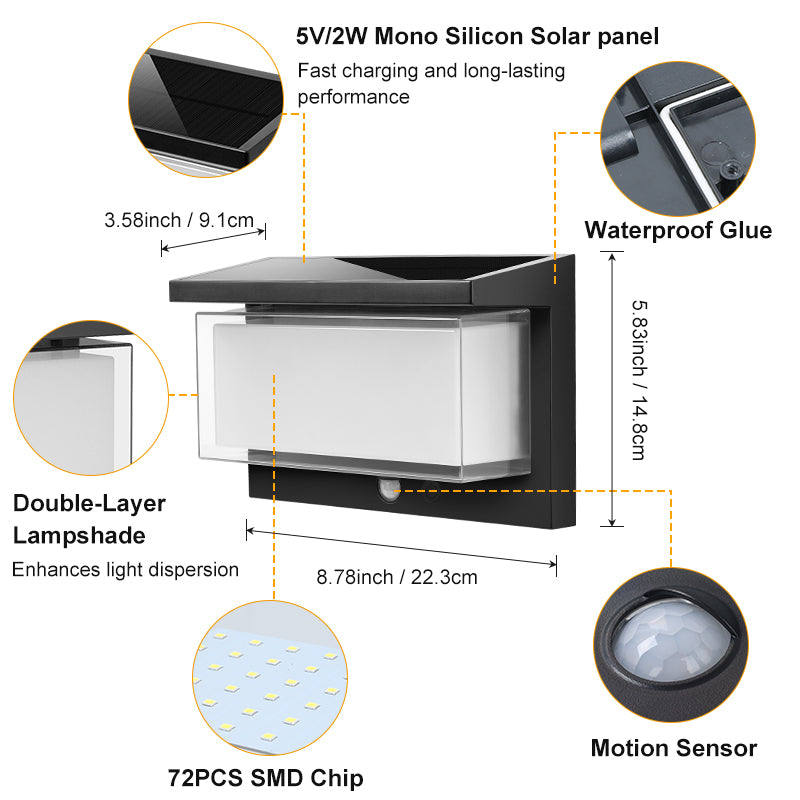Solar Wide Panel Motion Sensor Wall Light