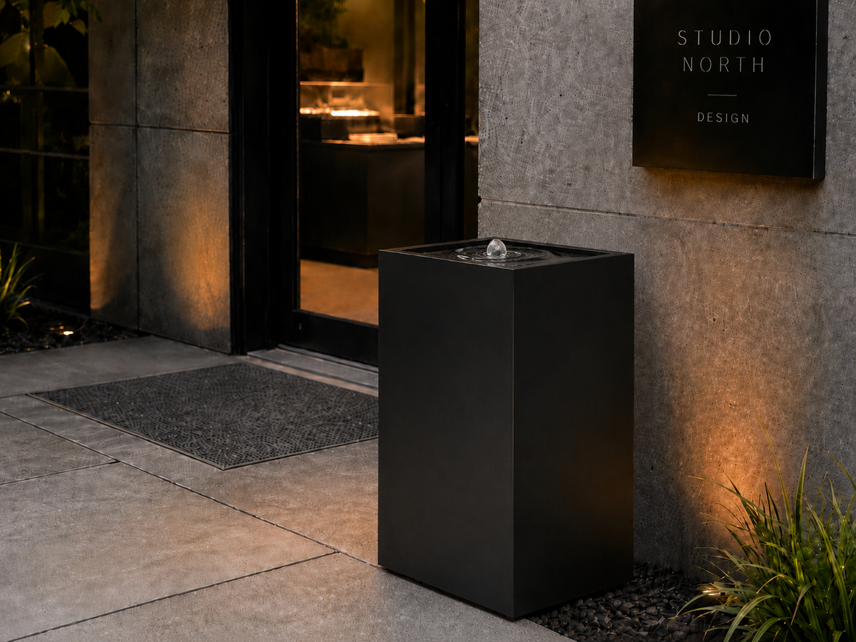 Tall Black Stainless Steel Square Water Feature