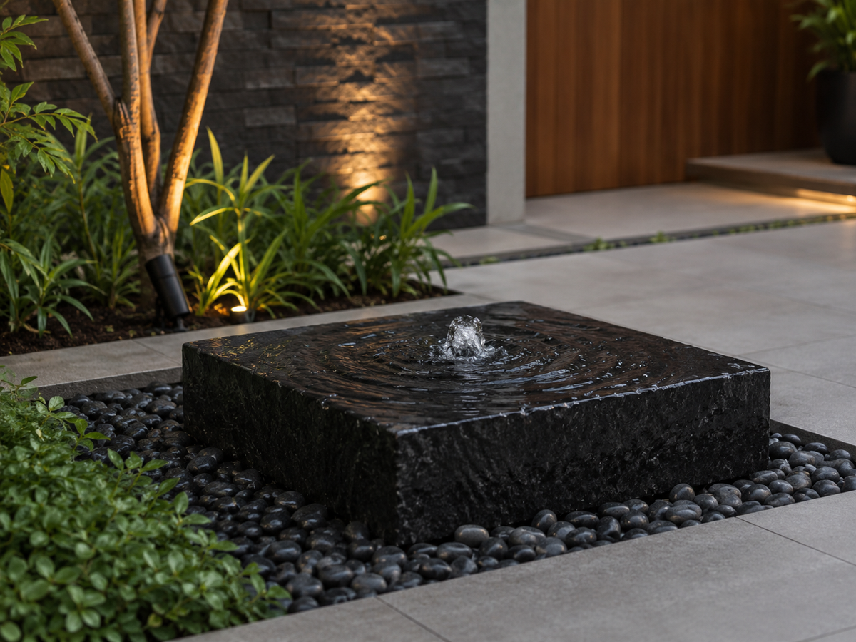Black Basalt Cube Water Feature