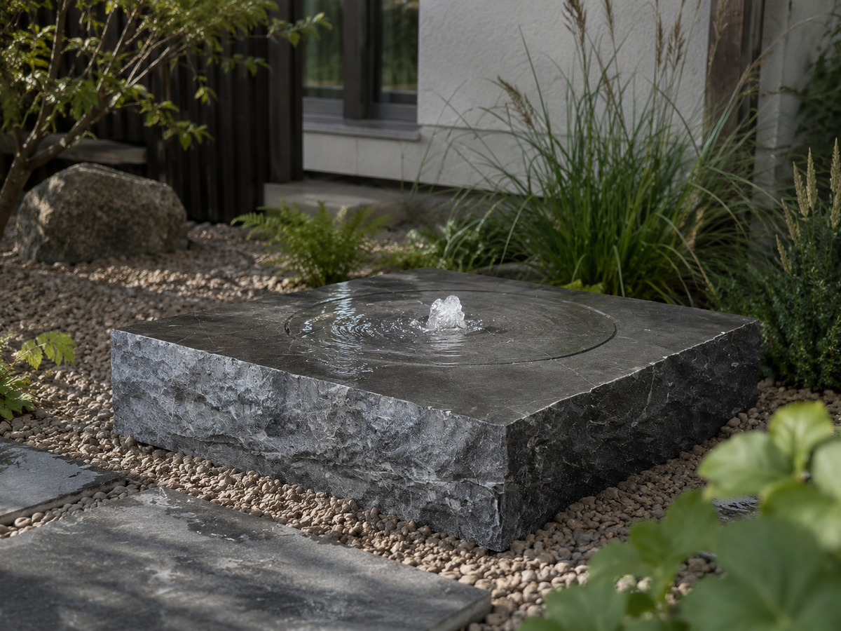 Natural Grey Stone Cube Water Feature